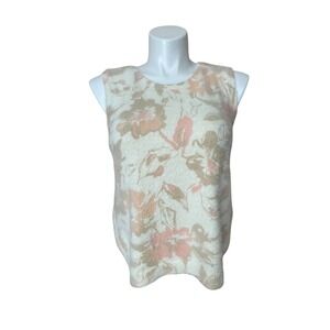 Lands' End Floral Fuzzy Faux Cashmere Sleeveless Sweater Shell Soft Knit Comfy L